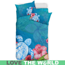 Load image into Gallery viewer, Polynesian Turtle Bedding Set Bedding Set - Black Black / Queen/full Sets - Hawaii Polynesian Turtle And Hibiscus - Hawaiian Bedding Set - Turtle Bedding Set - Polynesian Bedding Set - Hawaiian Polynesian - Hawaiian Turtle - Hawaii Hibiscus - Hawaii Symbols